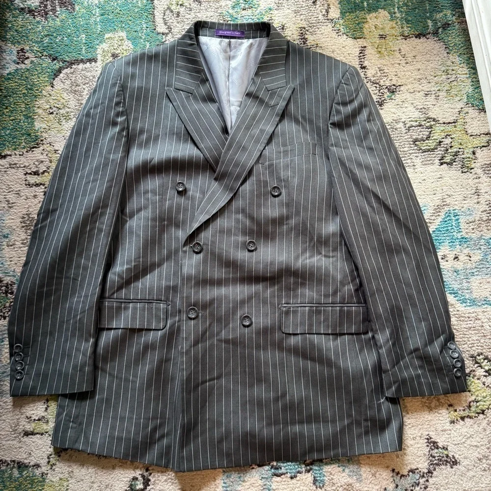 Vinci Designed in Italy Gray Pinstripe Double-Breasted Blazer Sport Coat 42R